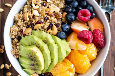 Quinoa Breakfast Bowl with Mixed Nuts and Fruit