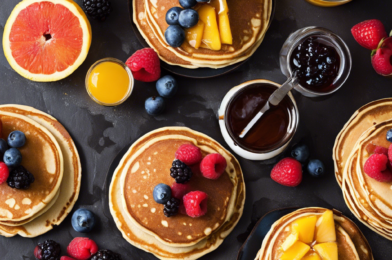 Whole Grain Pancakes with Maple Syrup and Fresh Fruit