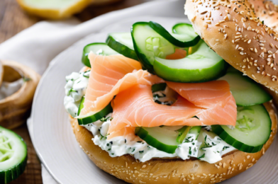 Smoked Salmon Bagel with Cream Cheese and Cucumber