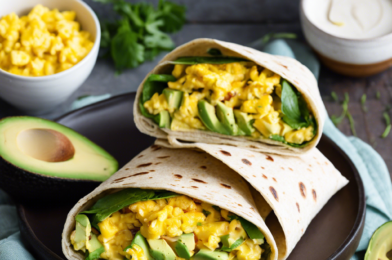 Breakfast Wrap with Scrambled Eggs and Avocado